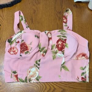 Xhilaration Pink Floral Bustier Crop Top Women’s Size Medium Sleeveless